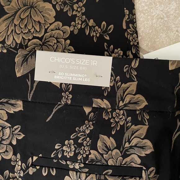 NWT CHICOS JULIET SLIM FIT BRIDGETTE BLACK BRONZE DAMASK FLORAL PANTS SZ 1.5R - Picture 4 of 4